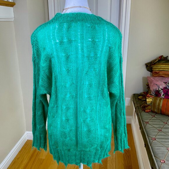 Anthropologie Sweater Wool Green Open Weave Posey Stitchy (S) - Picture 3 of 7